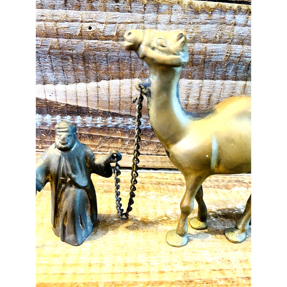 Vintage Mid Century Brass Camel and Shepard Figures - Picture 4 of 11